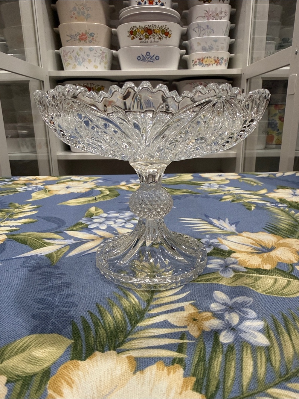 Clear Cut Glass Pedestal Compote Bowl - Elegant Serving Centerpiece